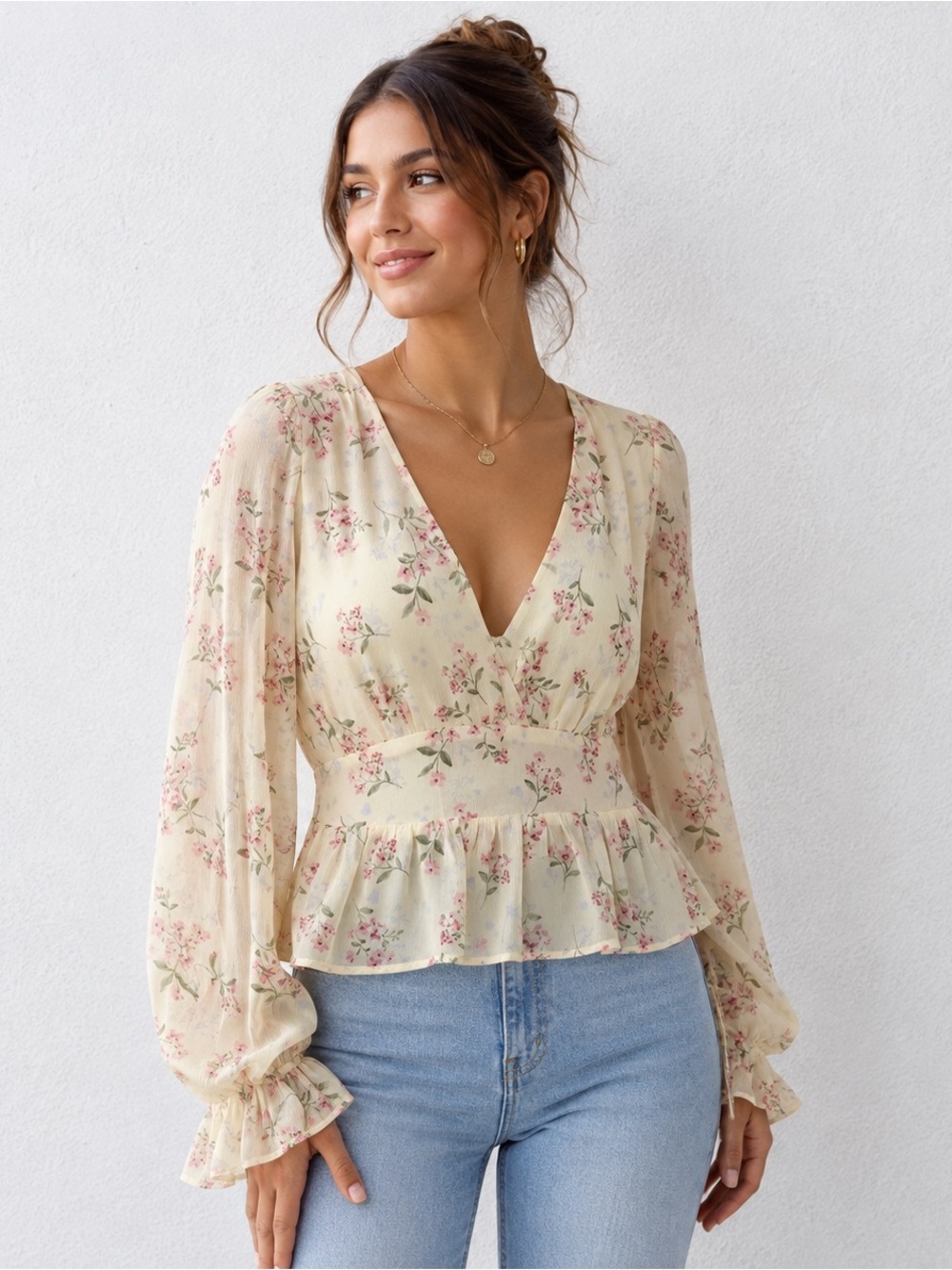 Lulus Floral Print Yellow Ruffle Boho Crop Top Women’s Size Medium Balloon